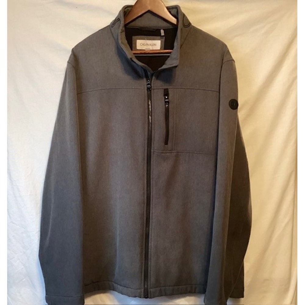 Calvin Klein Mens Jacket Gray‎ Full Zip Softshell XL CK Logo Outerwear 54C"x30L"